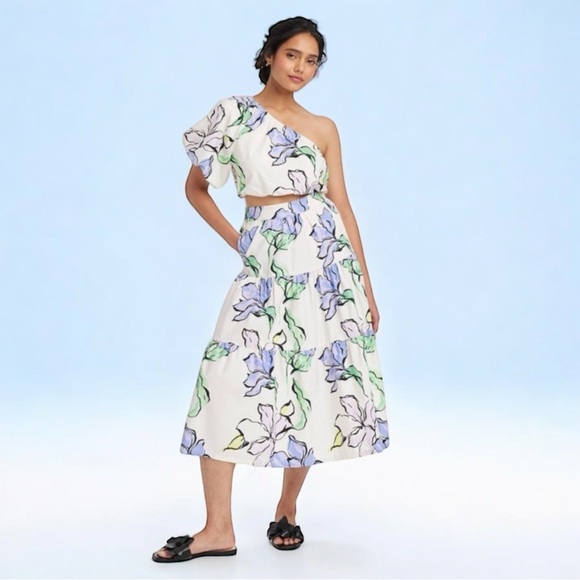 A New Day Women’s Floral One Shoulder Puff Sleeve Cropped Top NWT - Picture 8 of 9